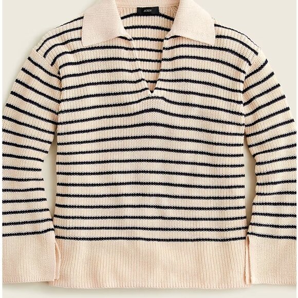 NWT J. Crew Relaxed Cotton Collared Sweater in Stripe - Size XL - Picture 3 of 10